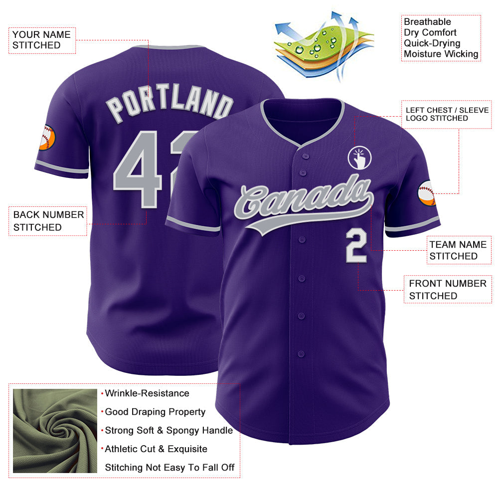 Custom Purple Gray-White Authentic Baseball Jersey