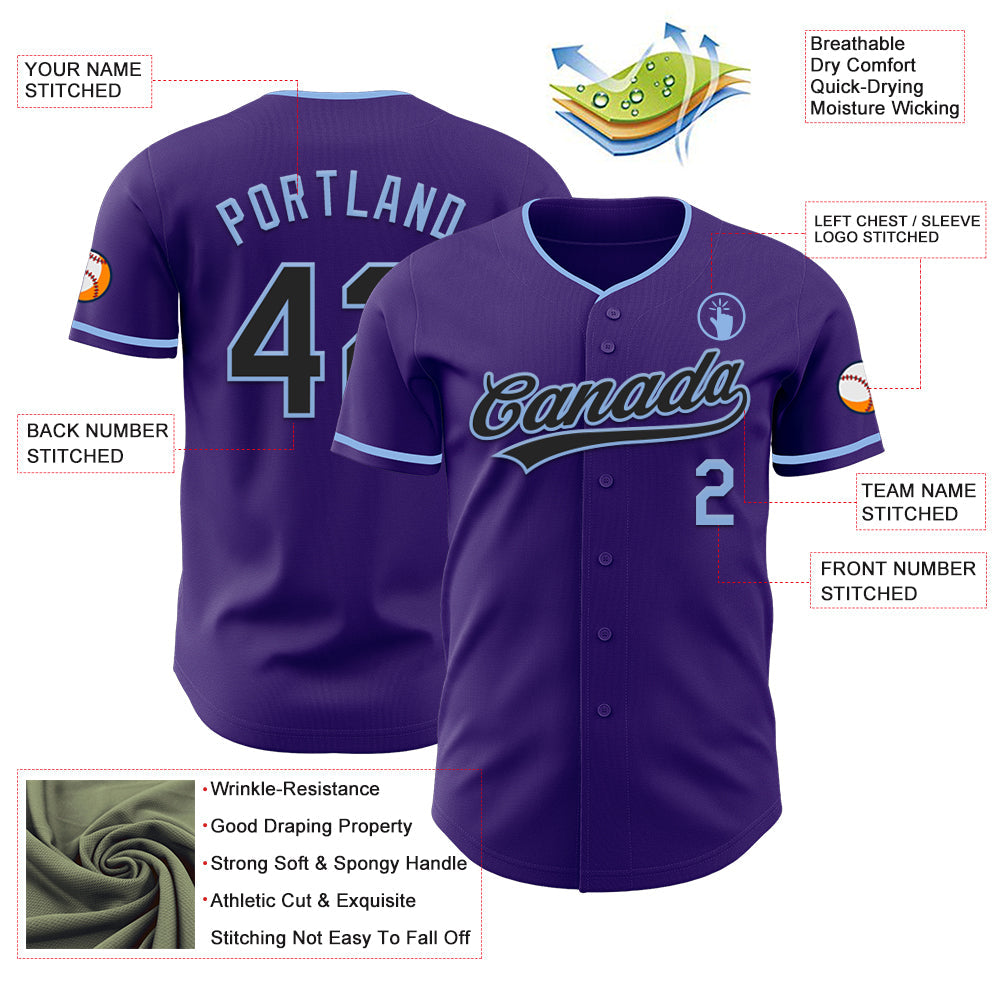 Custom Purple Black-Light Blue Authentic Baseball Jersey