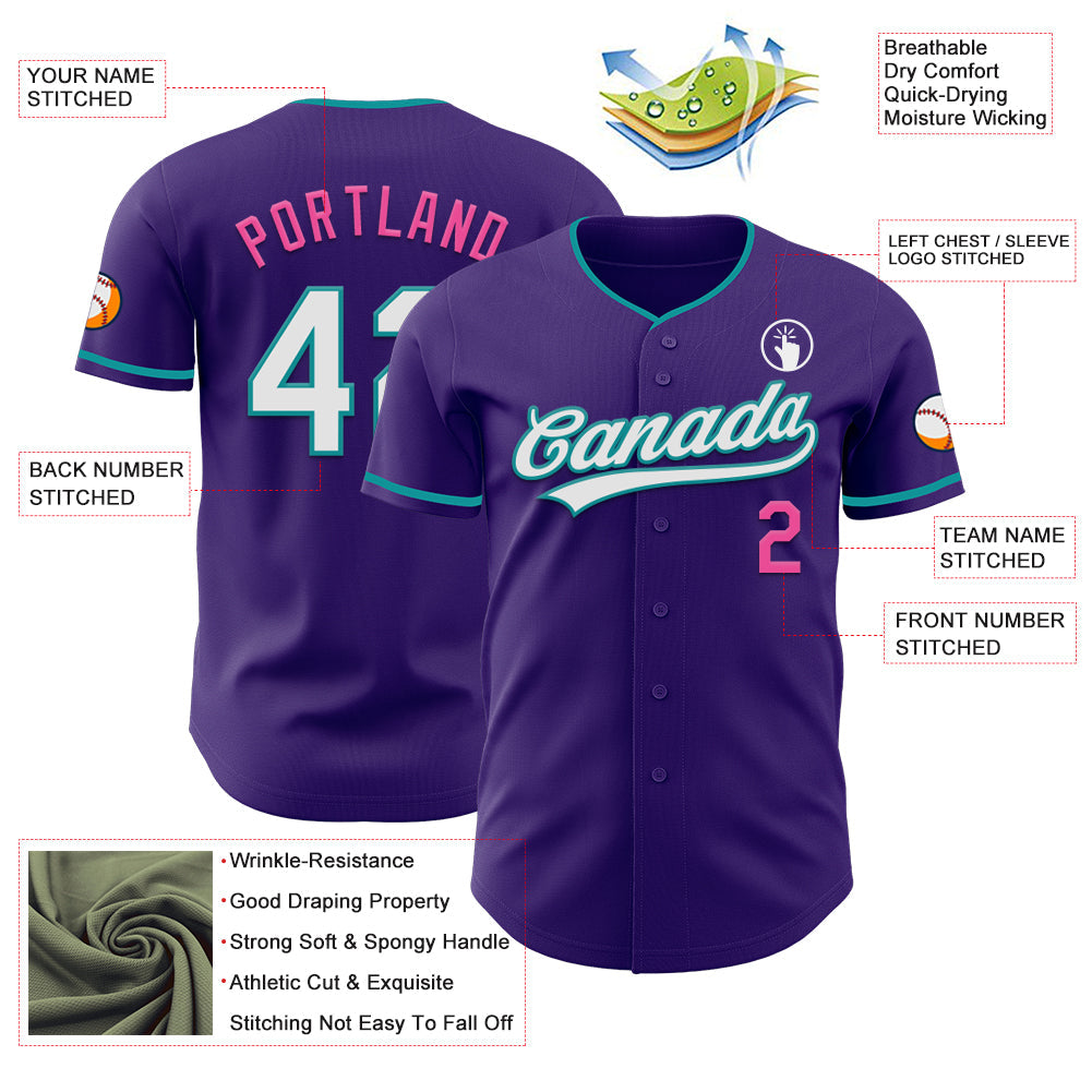 Custom Purple White Teal-Pink Authentic Baseball Jersey