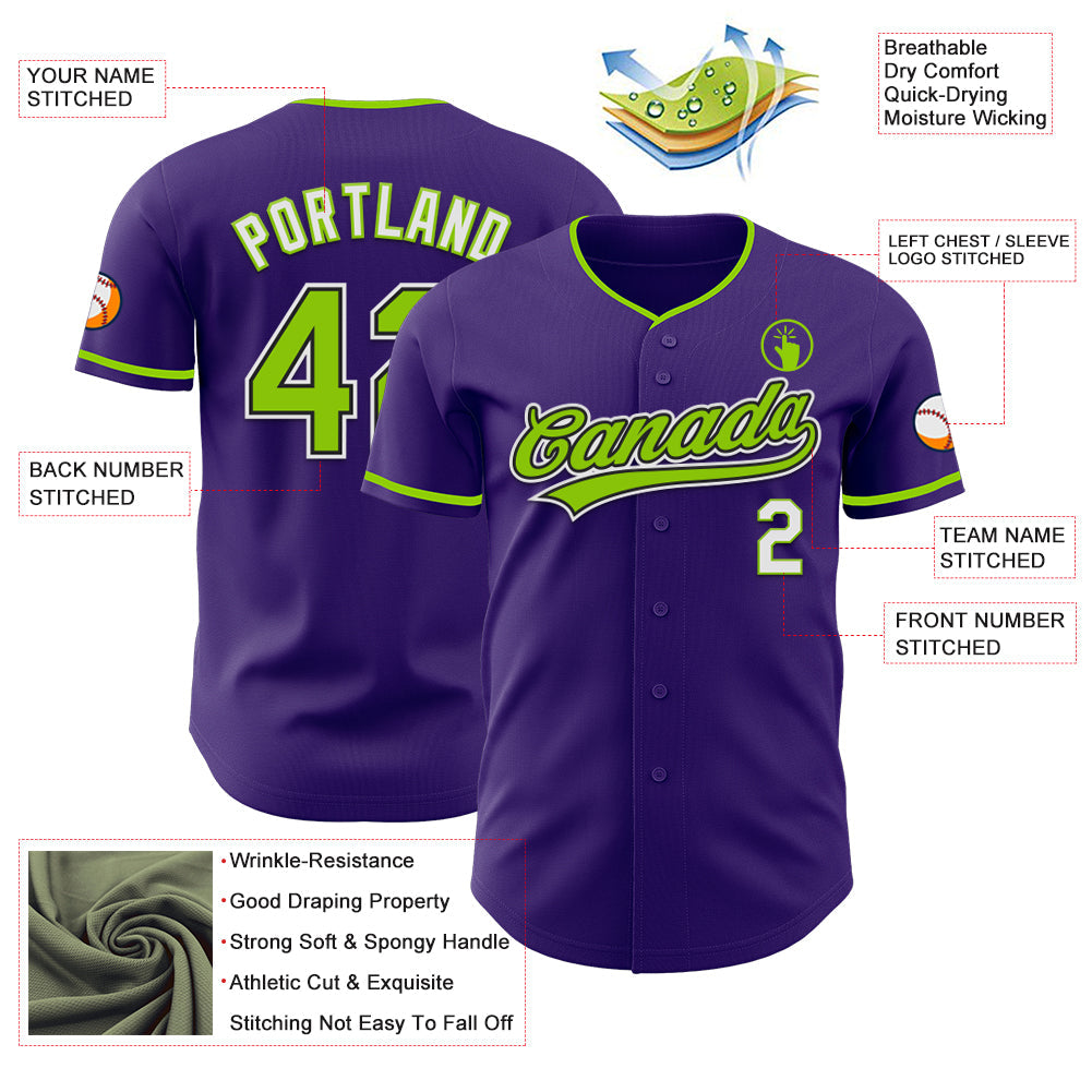 Custom Purple Neon Green Black-White Authentic Baseball Jersey