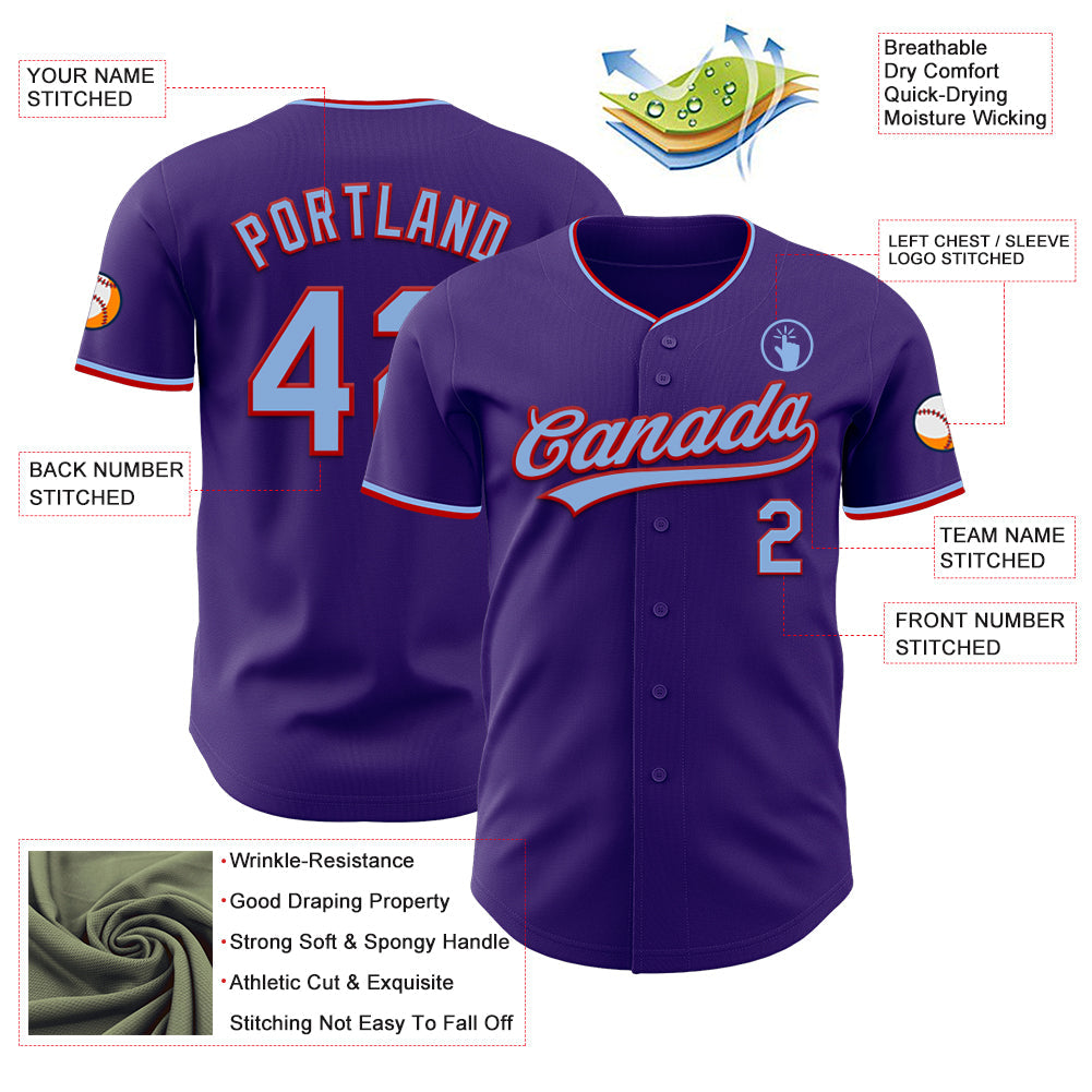Custom Purple Light Blue-Red Authentic Baseball Jersey