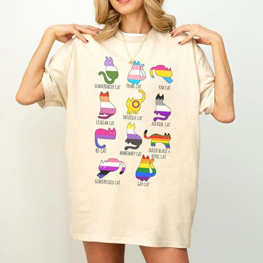 Queer LGBT Cat Unisex T Shirt, LGBTQ+, Cute Feminism Heavy Cotton Shirt, Retro CSD Gay Pride Shirt,Retro Empowerment...