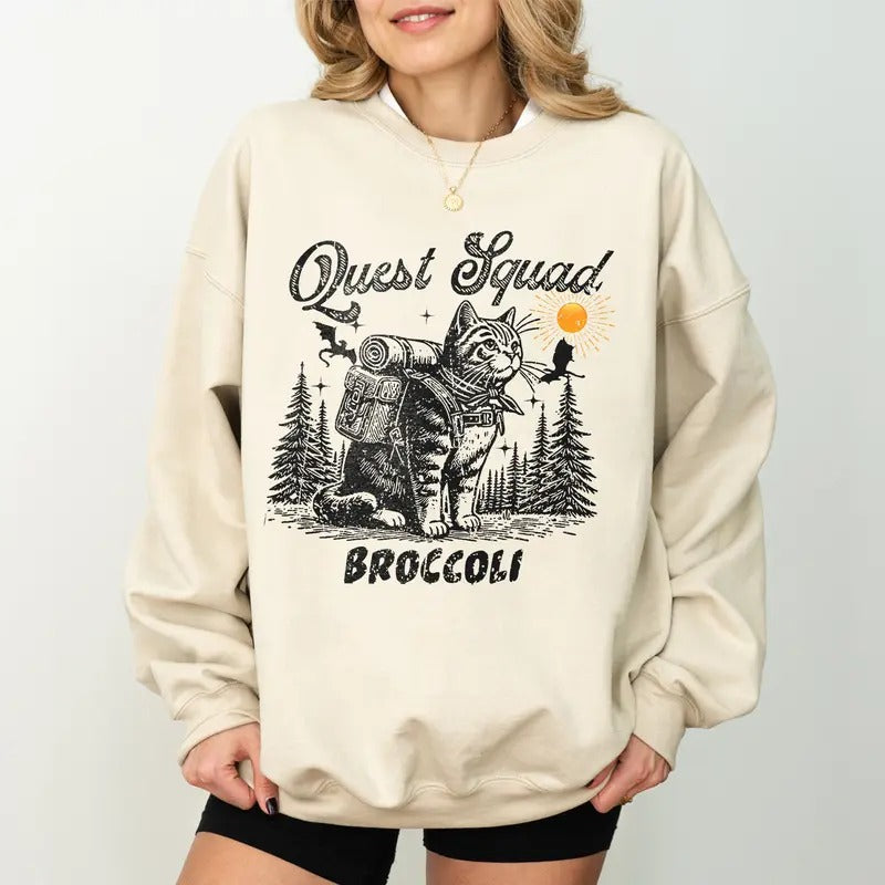 Quest Squad Broccoli Sweatshirt, Fourth Wing Sweater, Onyx Storm Book Inspired Hoodie, Fantasy Reader Gift, Bookish Gifts...