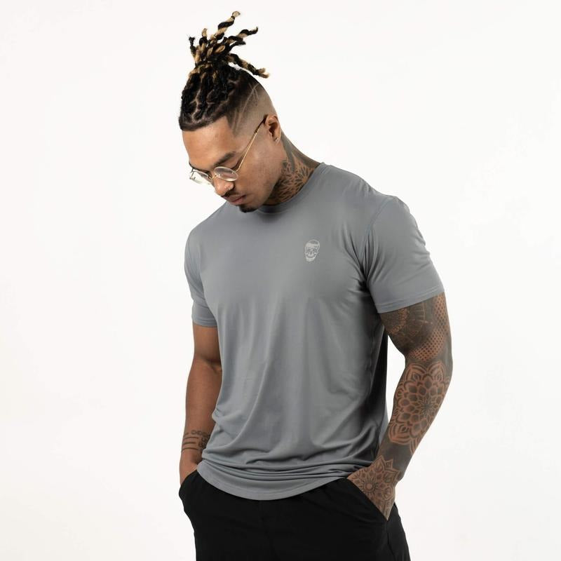 Quick-Drying Men's Workout Shirt with Short Sleeves for Outdoor Training - Steel Hoodie, Sweatshirt | WearSparks.com