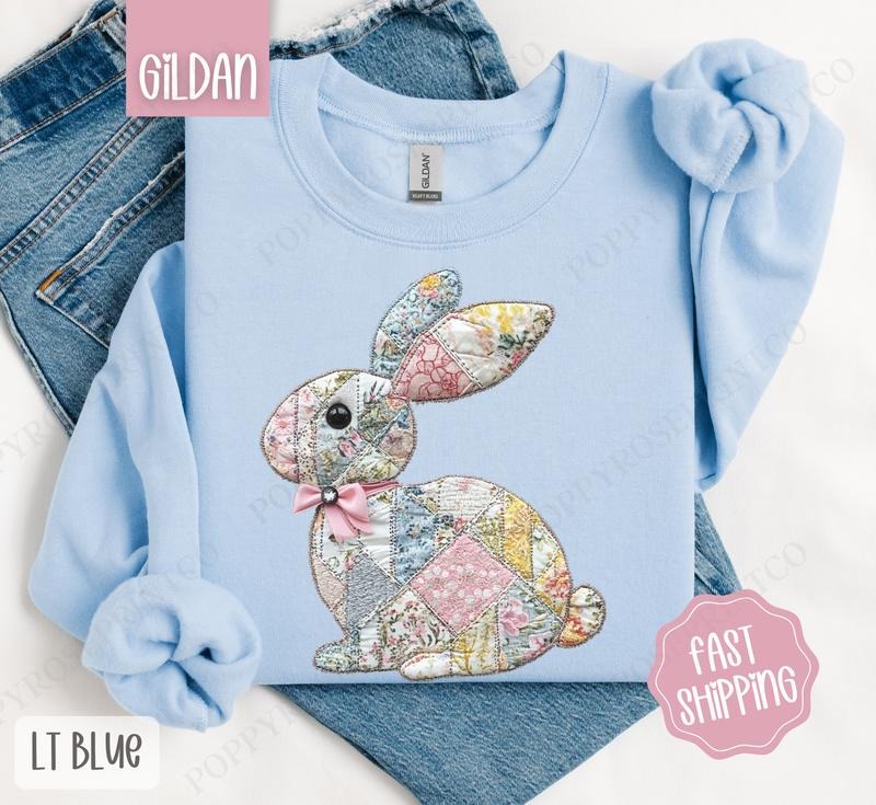 Quilted Bunny Sweatshirt, Cute Easter Sweater, Trendy Bunny Crewneck T-Shirts, Hoodie | WearSparks.com