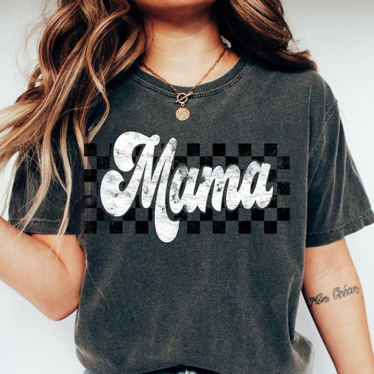 RETRO CHECKERED MAMA DISTRESSED TEE Cotton Fabric Hoodie, Sweatshirt | WearSparks.com