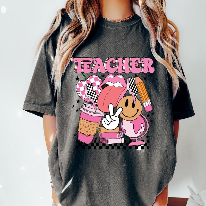 RETRO TEACHER SHIRT  (COMFORT COLORS T-SHRIT, CAUSAL SHIRT UNISEX, TEACHER CLOTHING, GRAPHIC APPAREL) Cotton Fabric...