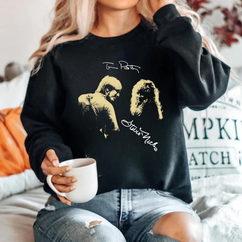 RETRO Tom Petty Stevie Nicks signature T-shirt Black Unisex, Stevie Nicks Tour 2025 Outfits Womenswear Cotton Hoodie,...