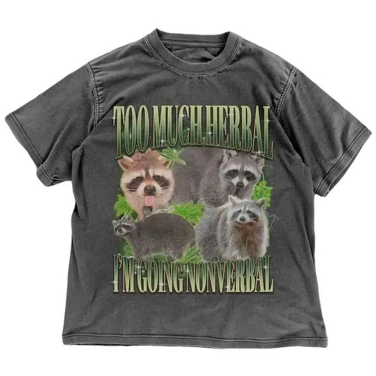 Raccoon Stoner 420 T-Shirt | Too Much Herbal I'm Going Nonverbal | Marijuana Meme Vintage Tee | Funny Weed Graphic...