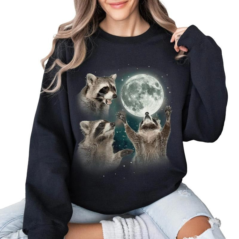 Racoons howling at the Moon Sweatshirt, Racoon meme shirt, Racoon Moon howling Shirt Hoodie | WearSparks.com