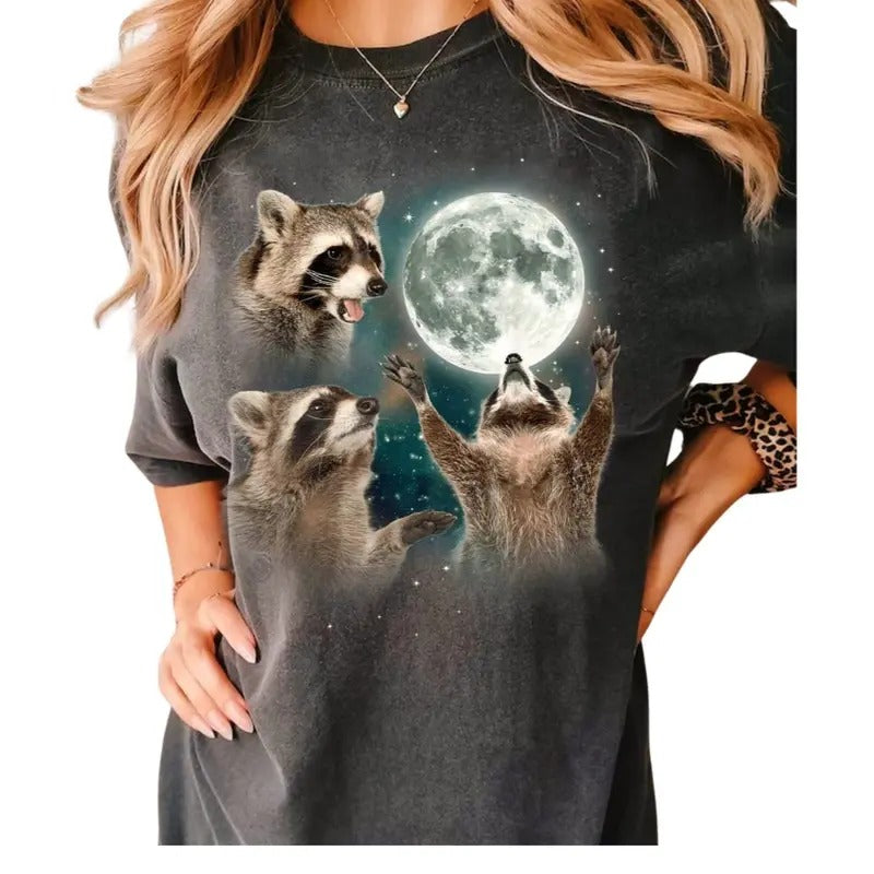 Racoons howling at the Moon T-shirt Shirt, Racoon meme shirt, Racoon Moon howling Shirt, Funny Racoons head meme Racoon...