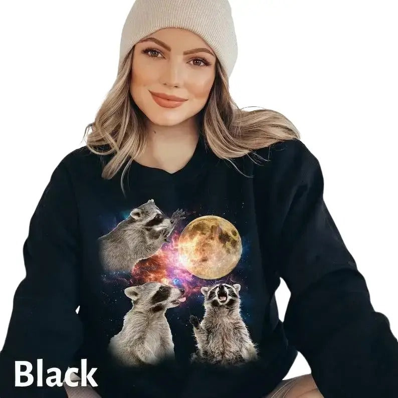 Racoons howling at the Moon T-shirt Sweatshirt Hoodie, Racoon Meme Shirt | WearSparks.com