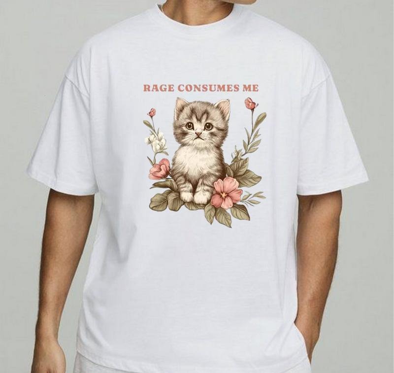 Rage Consumes Me Meme Funny Cat Tee T-Shirt Unique Graphic Print for Standout Styl Weekend Vibes Only Hoodie, Sweatshirt
