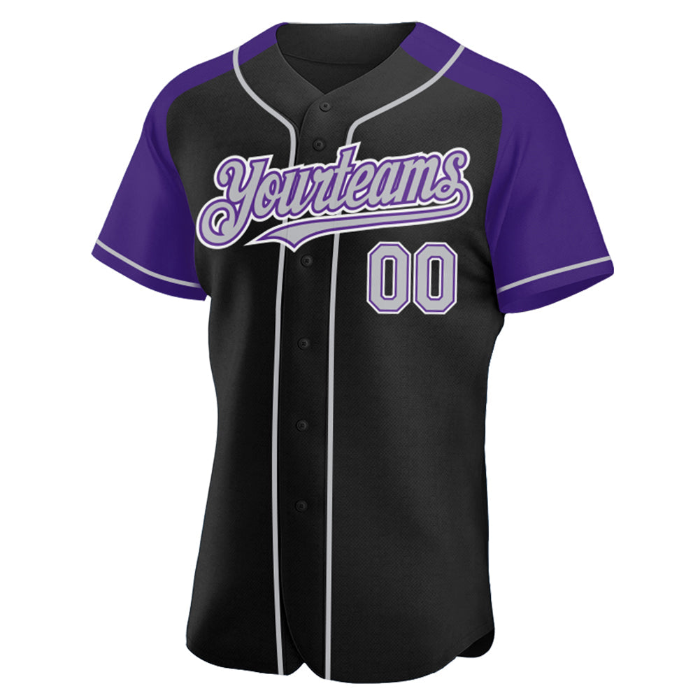 Custom Black Gray-Purple Authentic Raglan Sleeves Baseball Jersey T-Shirts, Hoodie, Sweatshirt | WearSparks.com (Image 2)