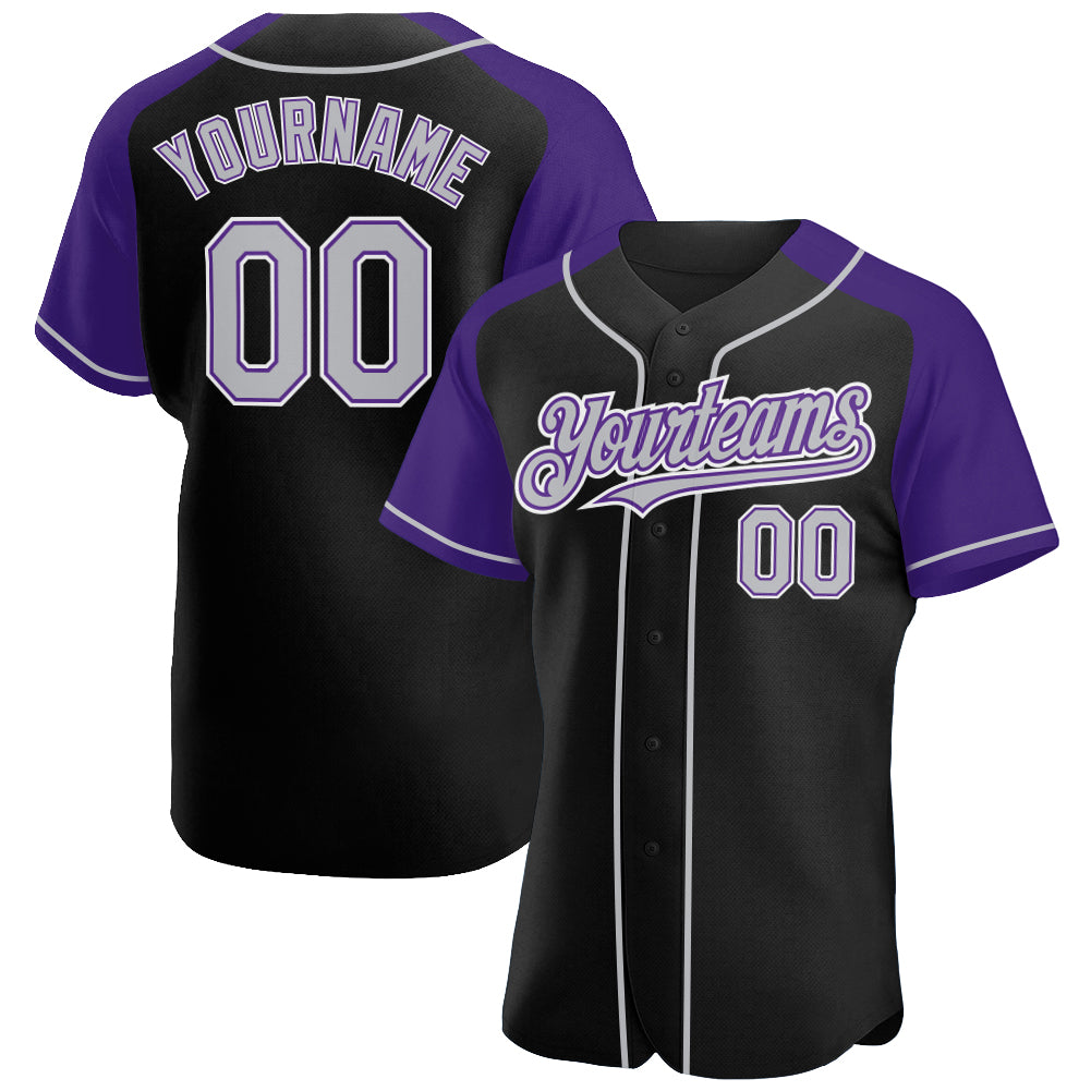 Custom Black Gray-Purple Authentic Raglan Sleeves Baseball Jersey T-Shirts, Hoodie, Sweatshirt | WearSparks.com (Image 1)
