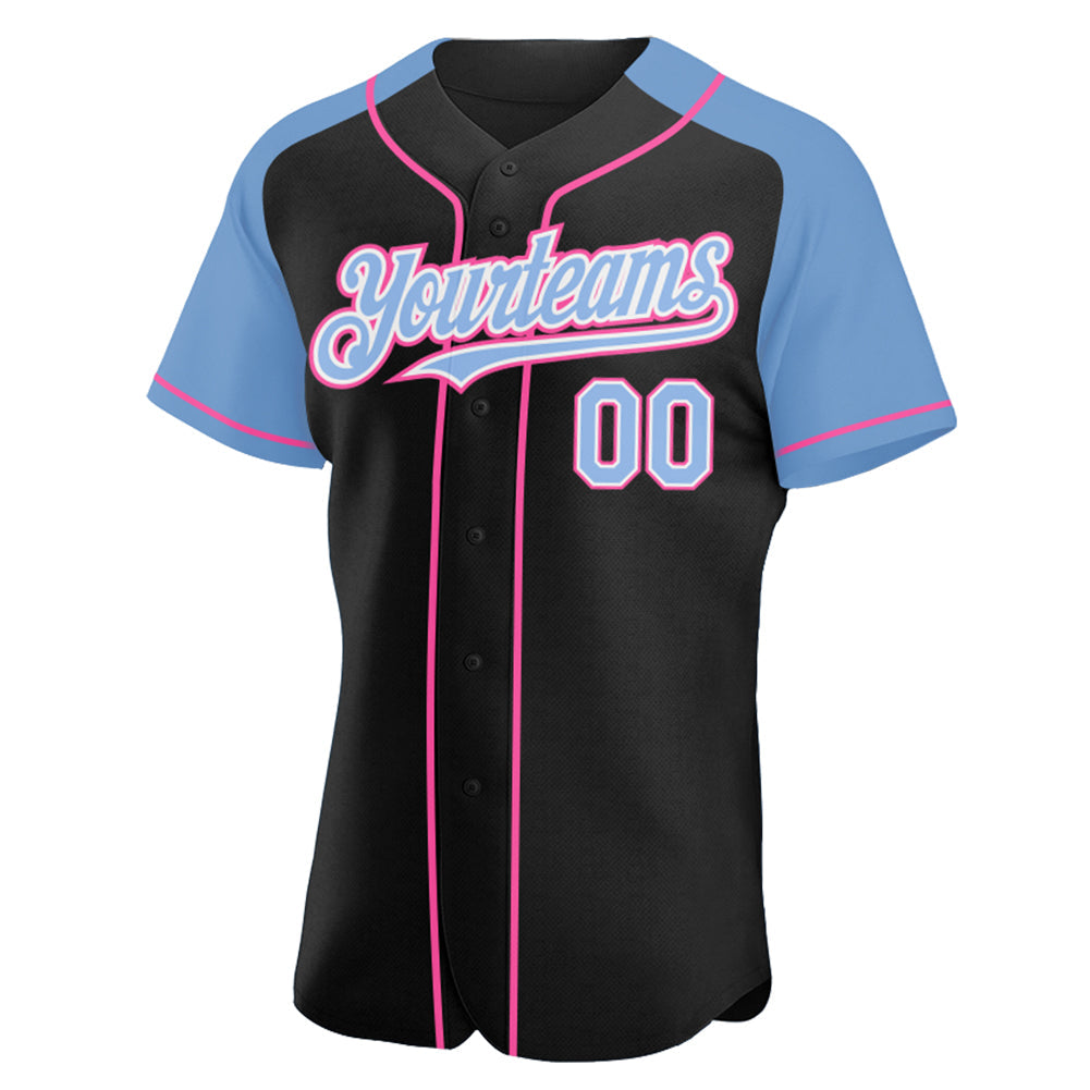 Custom Black Light Blue-Pink Authentic Raglan Sleeves Baseball Jersey T-Shirts, Hoodie, Sweatshirt | WearSparks.com (Image 2)