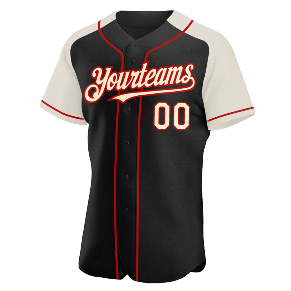 Custom Black Cream-Red Authentic Raglan Sleeves Baseball Jersey T-Shirts, Hoodie, Sweatshirt | WearSparks.com (Image 2)