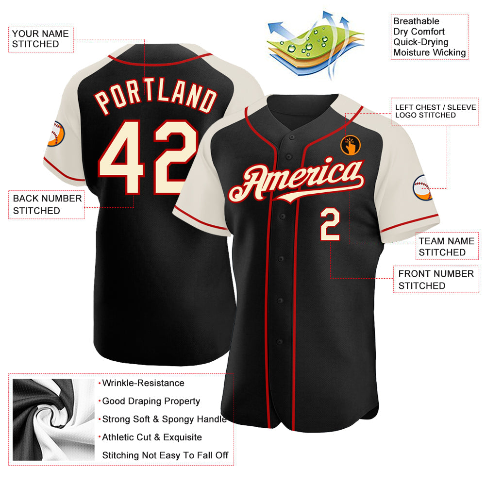 Custom Black Cream-Red Authentic Raglan Sleeves Baseball Jersey T-Shirts, Hoodie, Sweatshirt | WearSparks.com (Image 3)