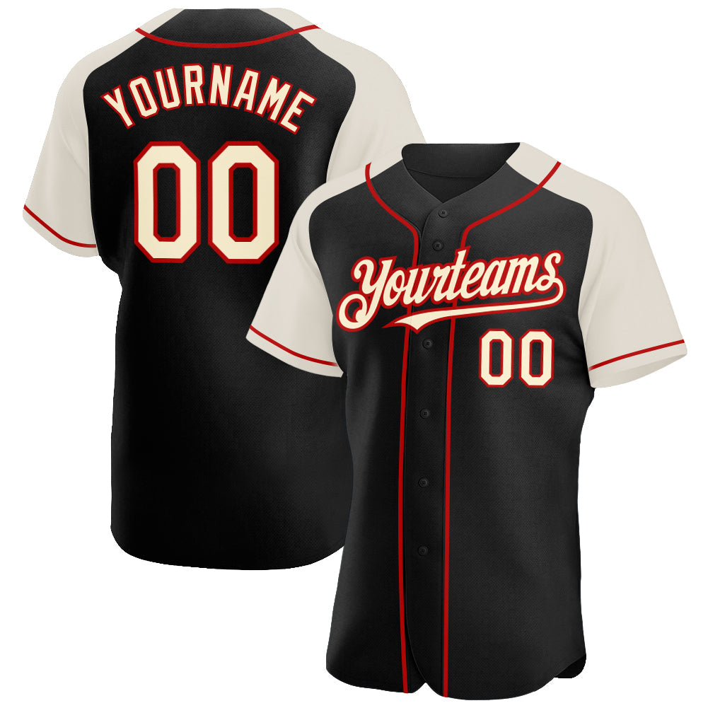 Custom Black Cream-Red Authentic Raglan Sleeves Baseball Jersey T-Shirts, Hoodie, Sweatshirt | WearSparks.com (Image 1)