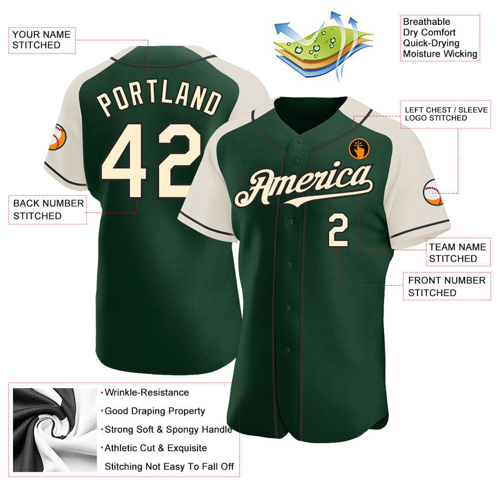 Custom Green Cream-Black Authentic Raglan Sleeves Baseball Jersey T-Shirts, Hoodie, Sweatshirt | WearSparks.com (Image 3)