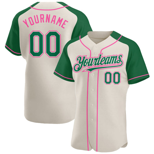 Custom Cream Kelly Green-Pink Authentic Raglan Sleeves Baseball Jersey T-Shirts, Hoodie, Sweatshirt (Image 1)
