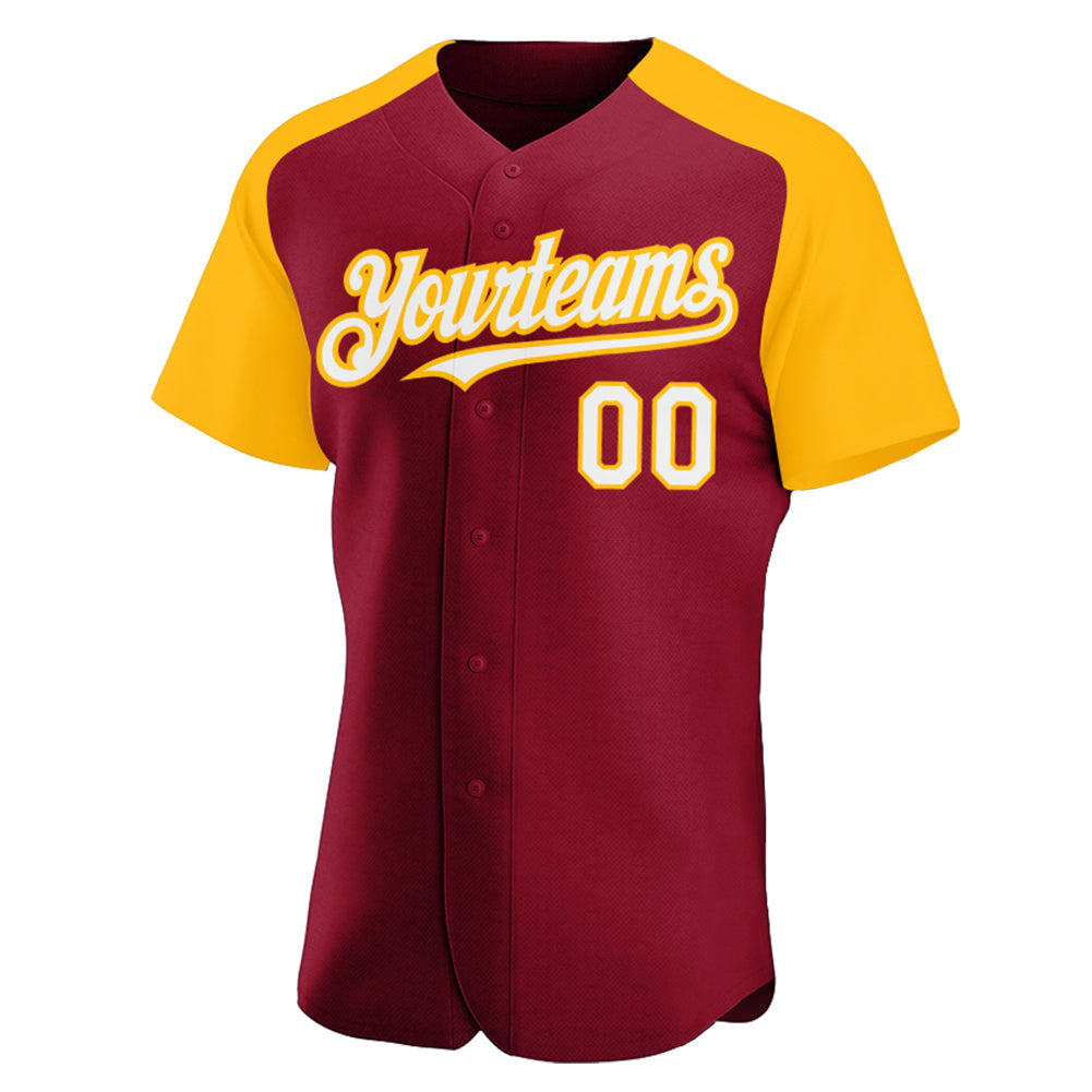 Custom Crimson White-Gold Authentic Raglan Sleeves Baseball Jersey T-Shirts, Hoodie, Sweatshirt | WearSparks.com (Image 2)