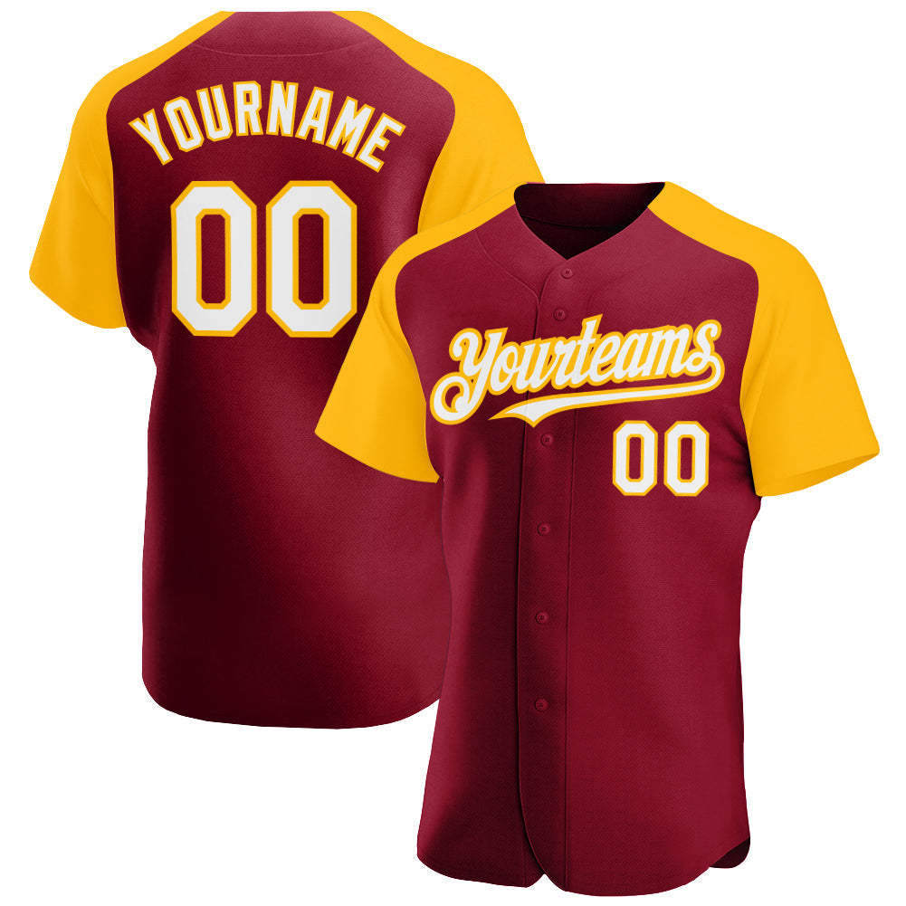Custom Crimson White-Gold Authentic Raglan Sleeves Baseball Jersey T-Shirts, Hoodie, Sweatshirt | WearSparks.com (Image 1)