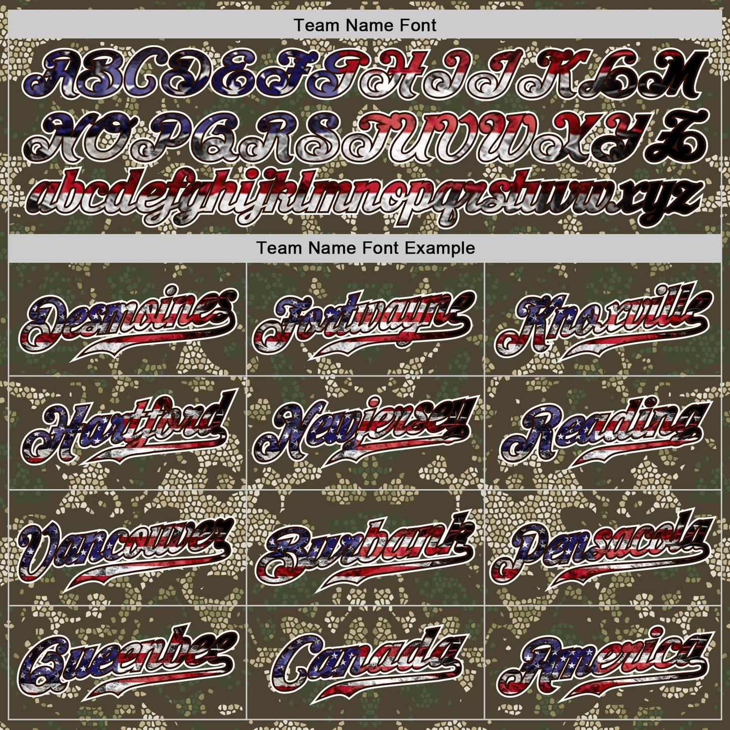 Custom Camo USA Flag Red Blue Brown-White Patriotic Mosaic Camouflage Stars & Stripes Raglan Sleeves Authentic Baseball Jersey