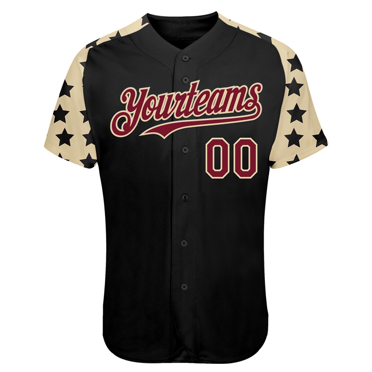 Custom Black Crimson-Cream Star Raglan Sleeves Authentic Baseball Jersey