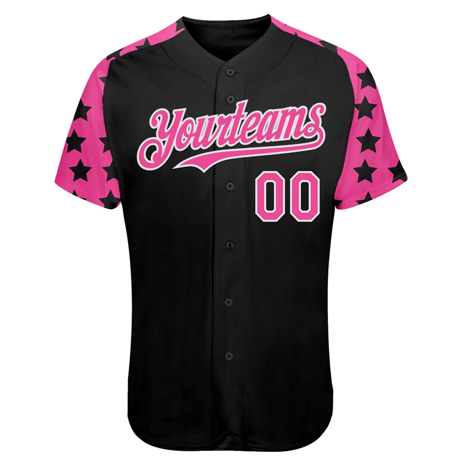 Custom Black Pink-White Star Raglan Sleeves Authentic Baseball Jersey