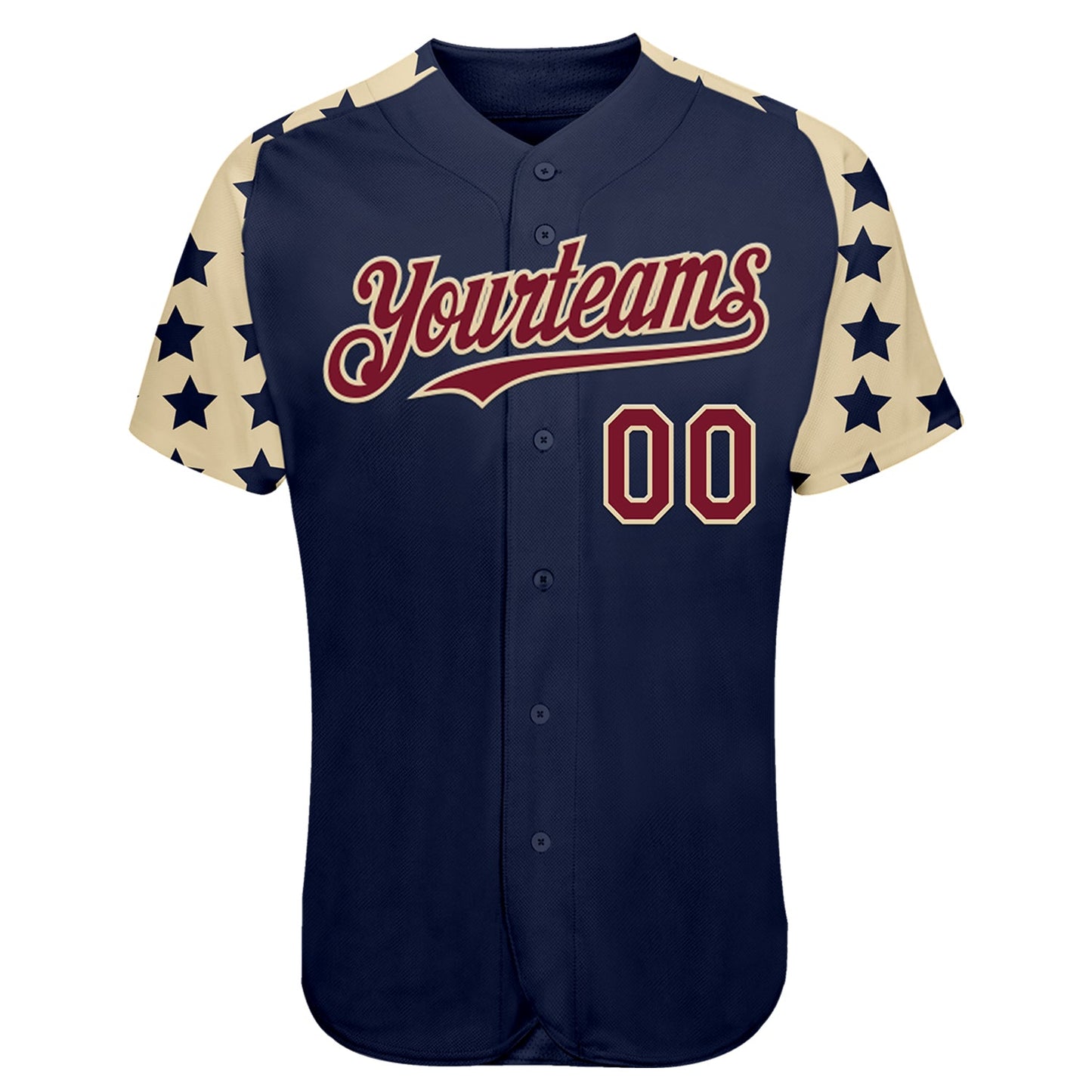 Custom Navy Crimson-Cream Star Raglan Sleeves Authentic Baseball Jersey