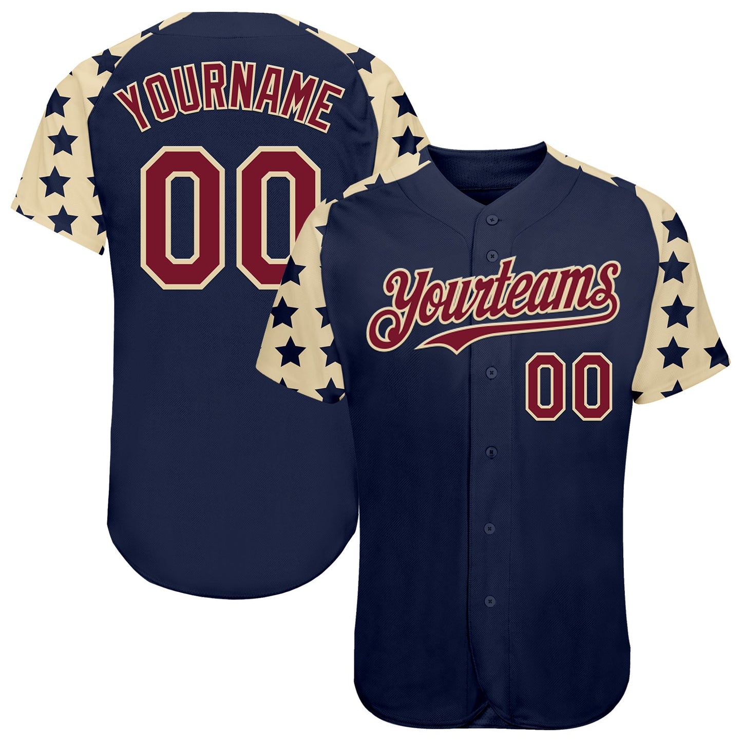 Custom Navy Crimson-Cream Star Raglan Sleeves Authentic Baseball Jersey