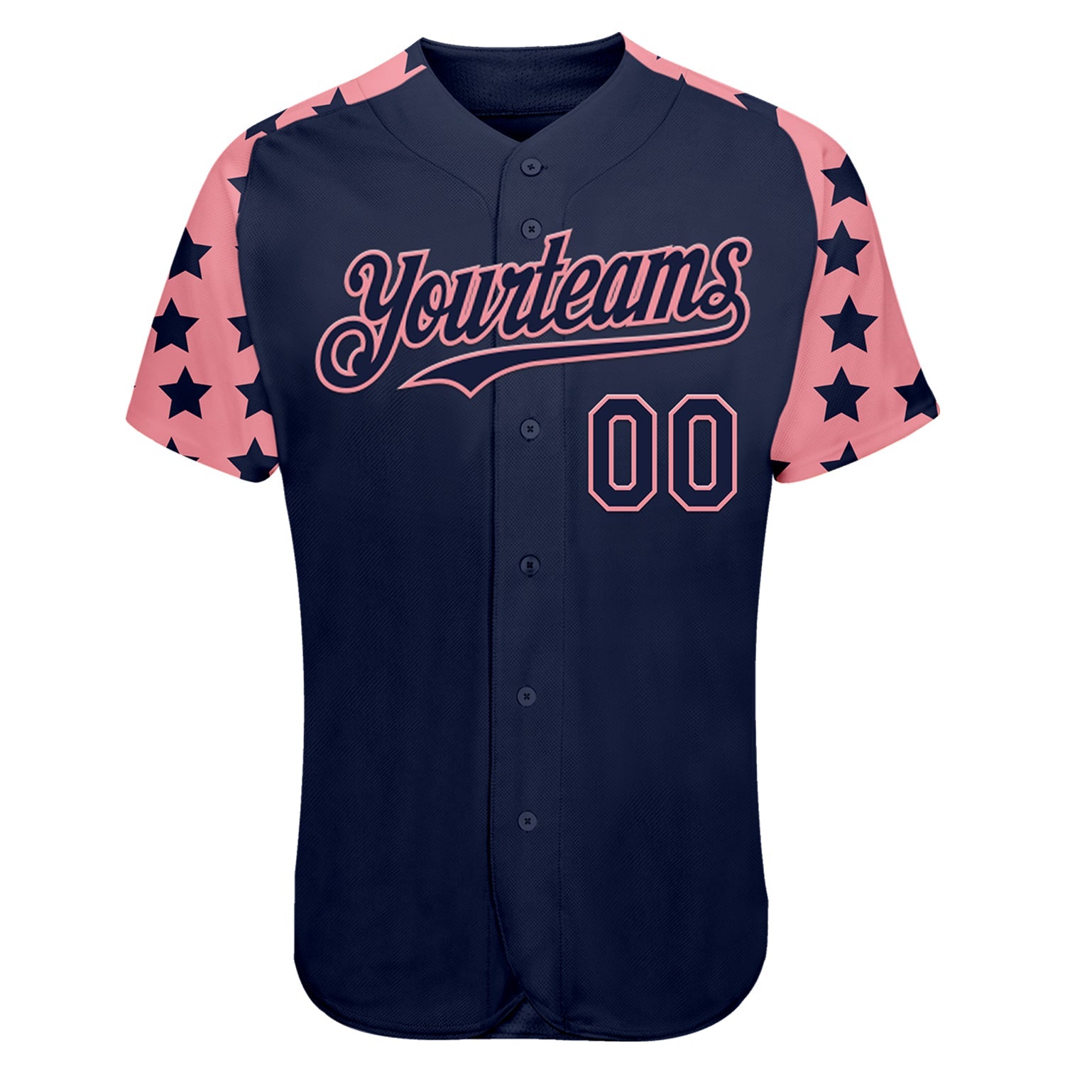 Custom Navy Medium Pink Star Raglan Sleeves Authentic Baseball Jersey