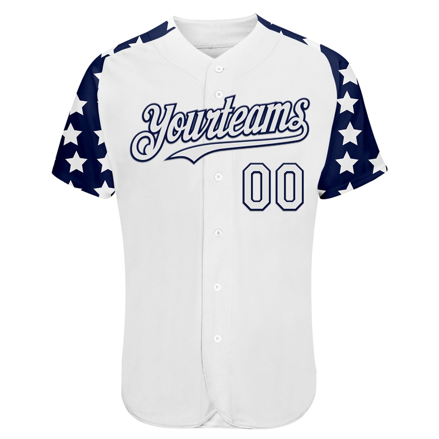 Custom White Navy Star Raglan Sleeves Authentic Baseball Jersey