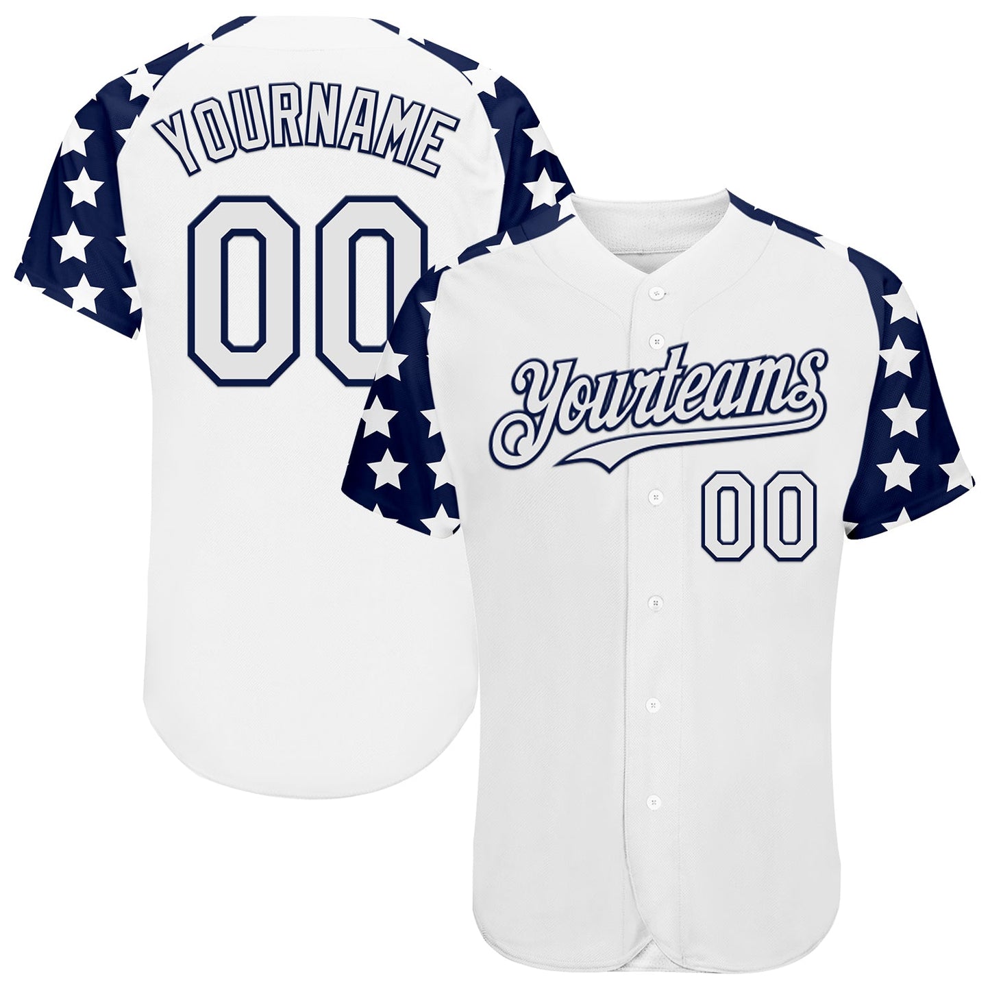 Custom White Navy Star Raglan Sleeves Authentic Baseball Jersey