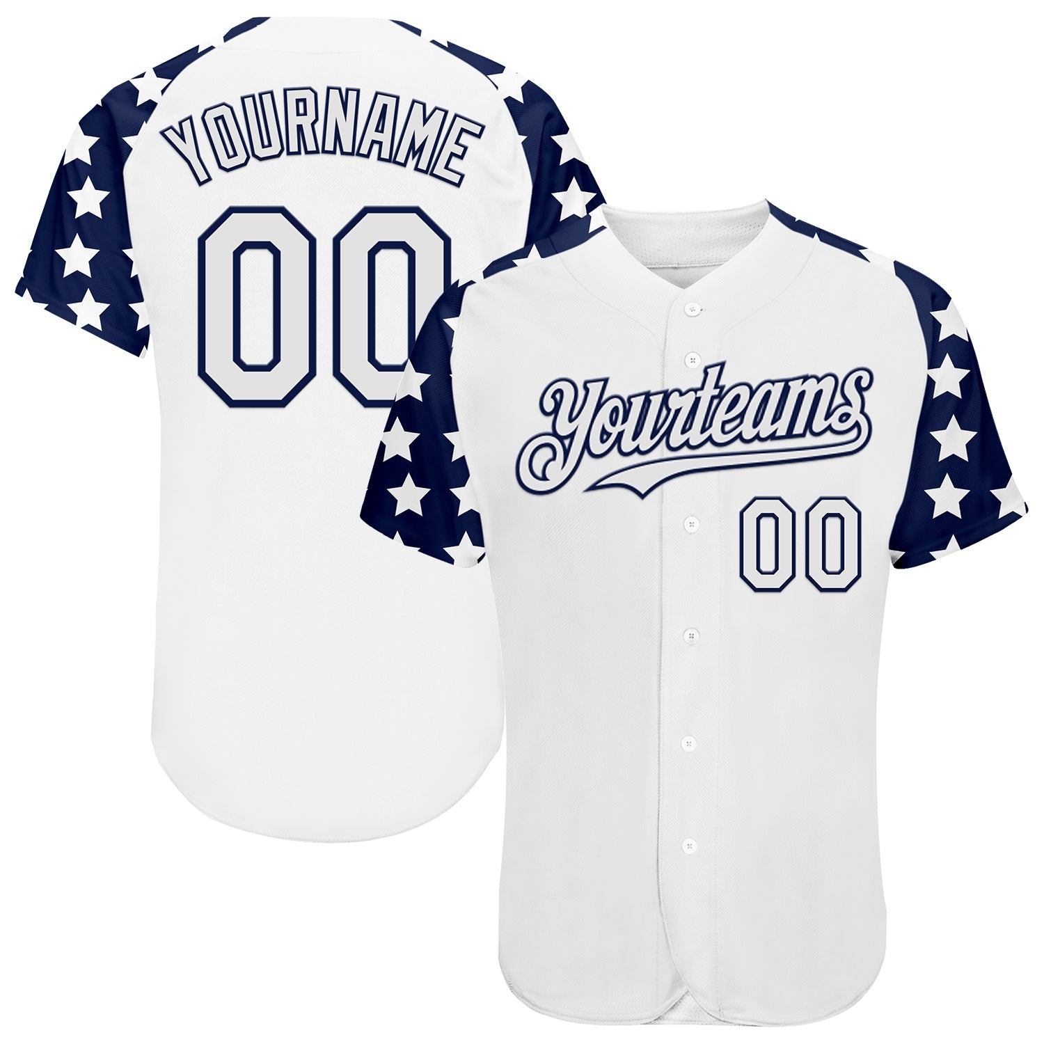 Custom White Navy Star Raglan Sleeves Authentic Baseball Jersey