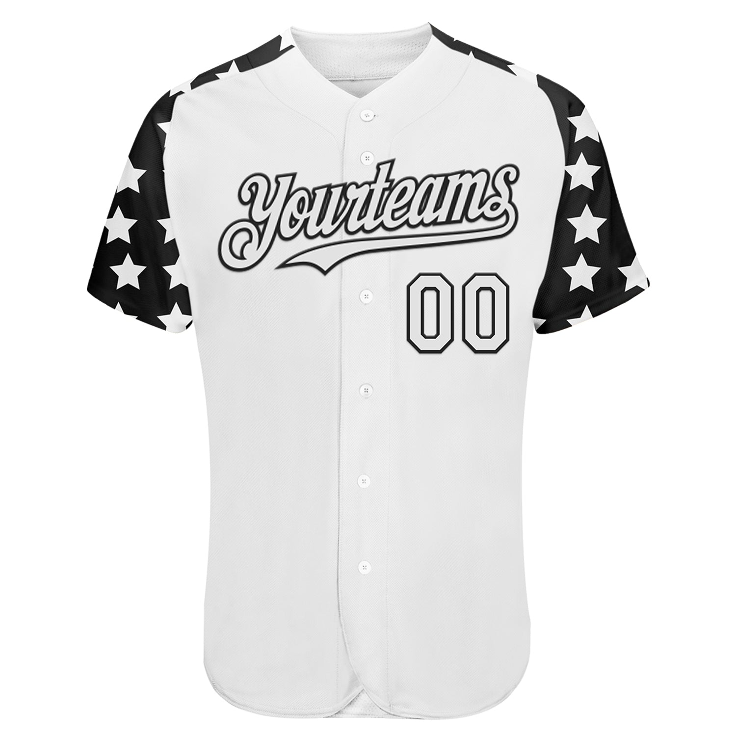Custom White Black Star Raglan Sleeves Authentic Baseball Jersey