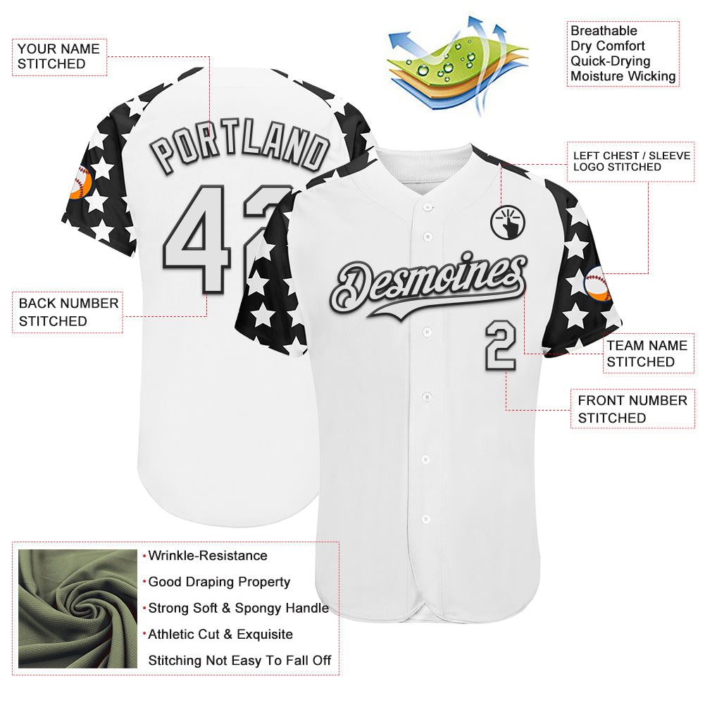 Custom White Black Star Raglan Sleeves Authentic Baseball Jersey