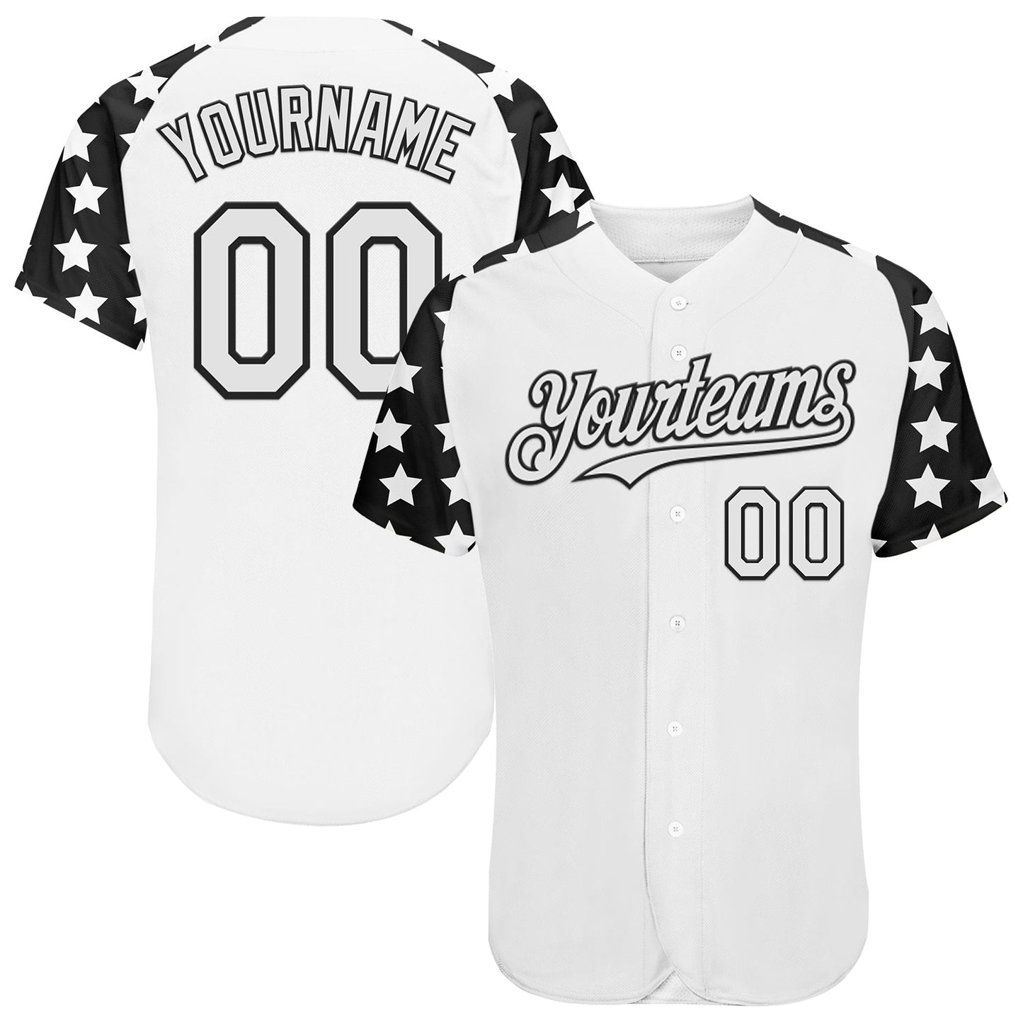 Custom White Black Star Raglan Sleeves Authentic Baseball Jersey
