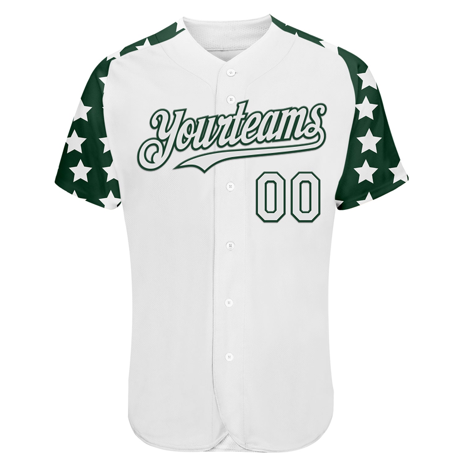 Custom White Green Star Raglan Sleeves Authentic Baseball Jersey