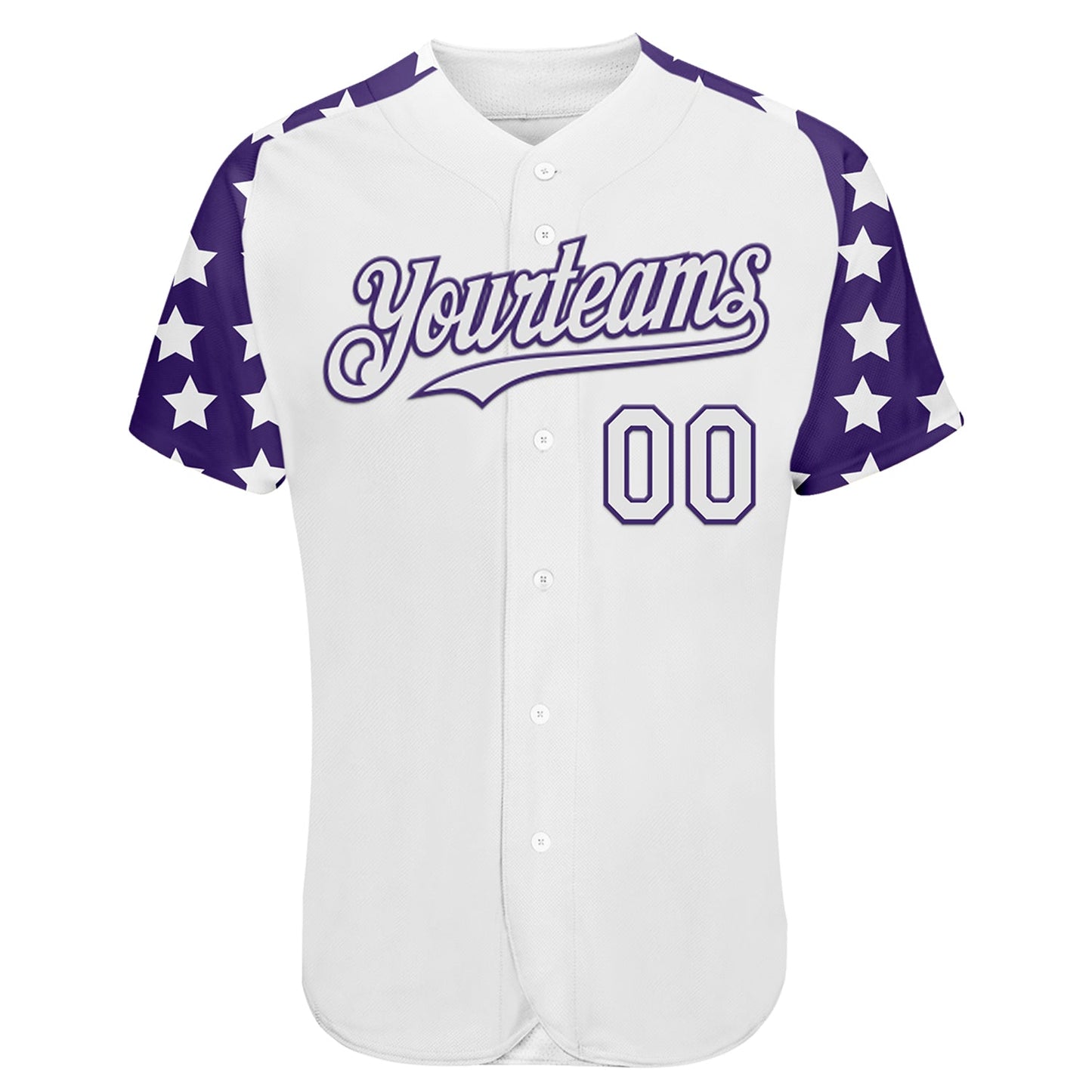 Custom White Purple Star Raglan Sleeves Authentic Baseball Jersey