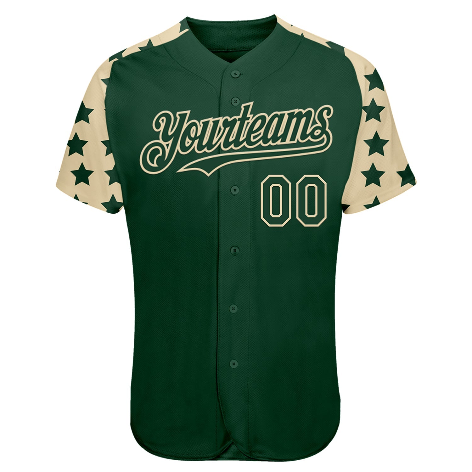 Custom Green Cream Star Raglan Sleeves Authentic Baseball Jersey