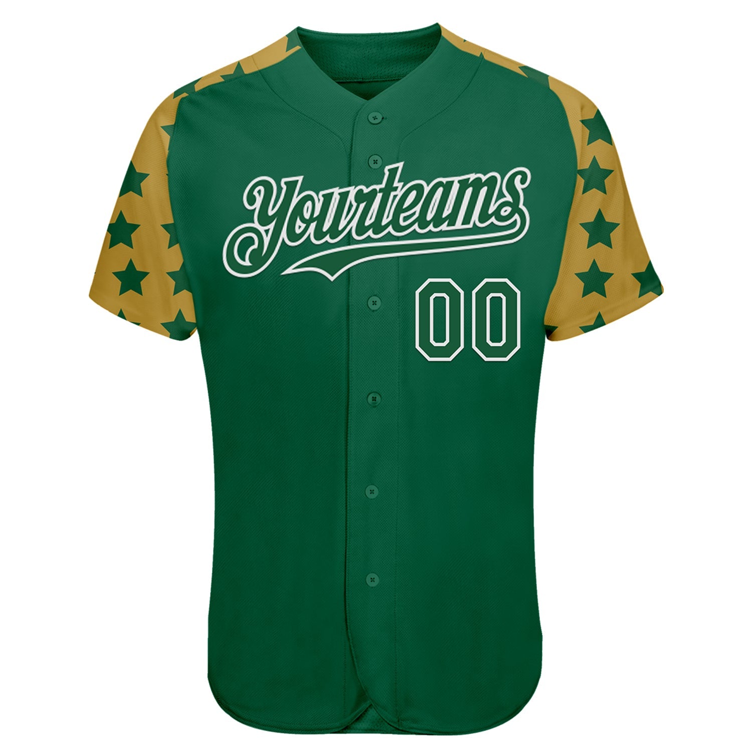 Custom Green White-Old Gold Star Raglan Sleeves Authentic Baseball Jersey