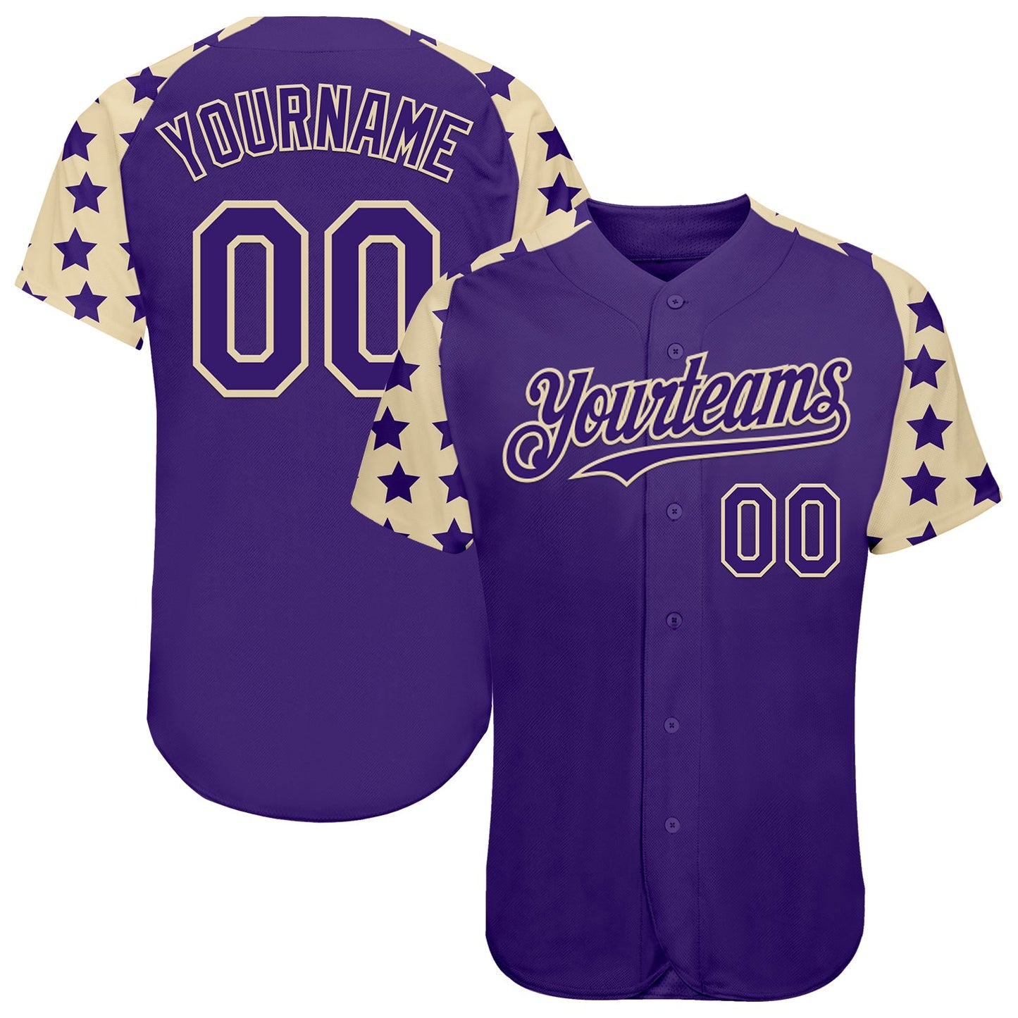 Custom Purple Cream Star Raglan Sleeves Authentic Baseball Jersey