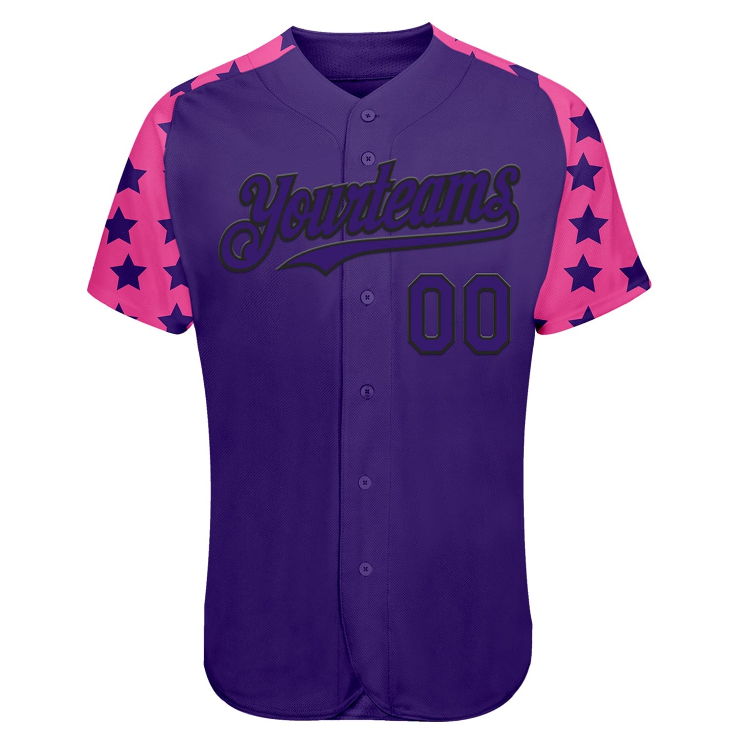 Custom Purple Black-Pink Star Raglan Sleeves Authentic Baseball Jersey