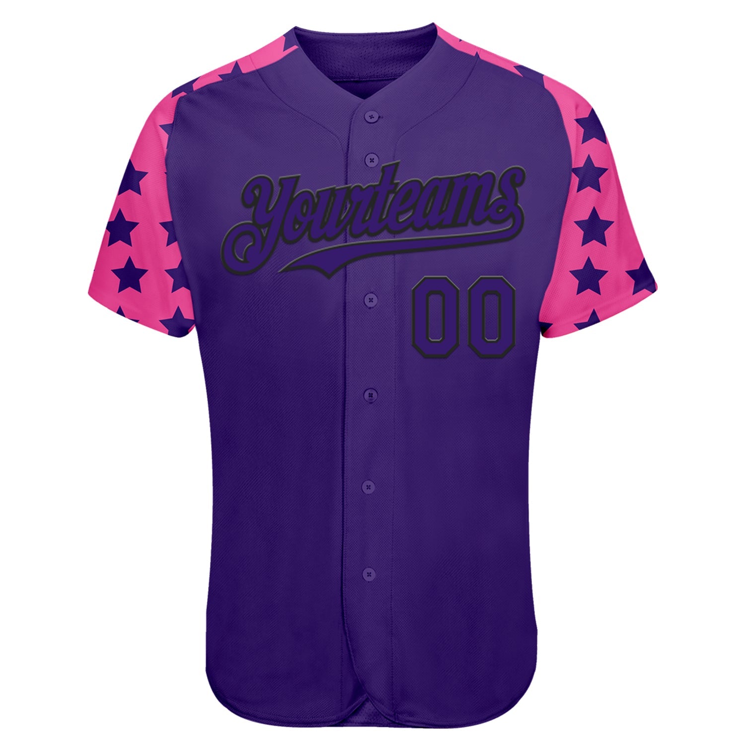 Custom Purple Black-Pink Star Raglan Sleeves Authentic Baseball Jersey