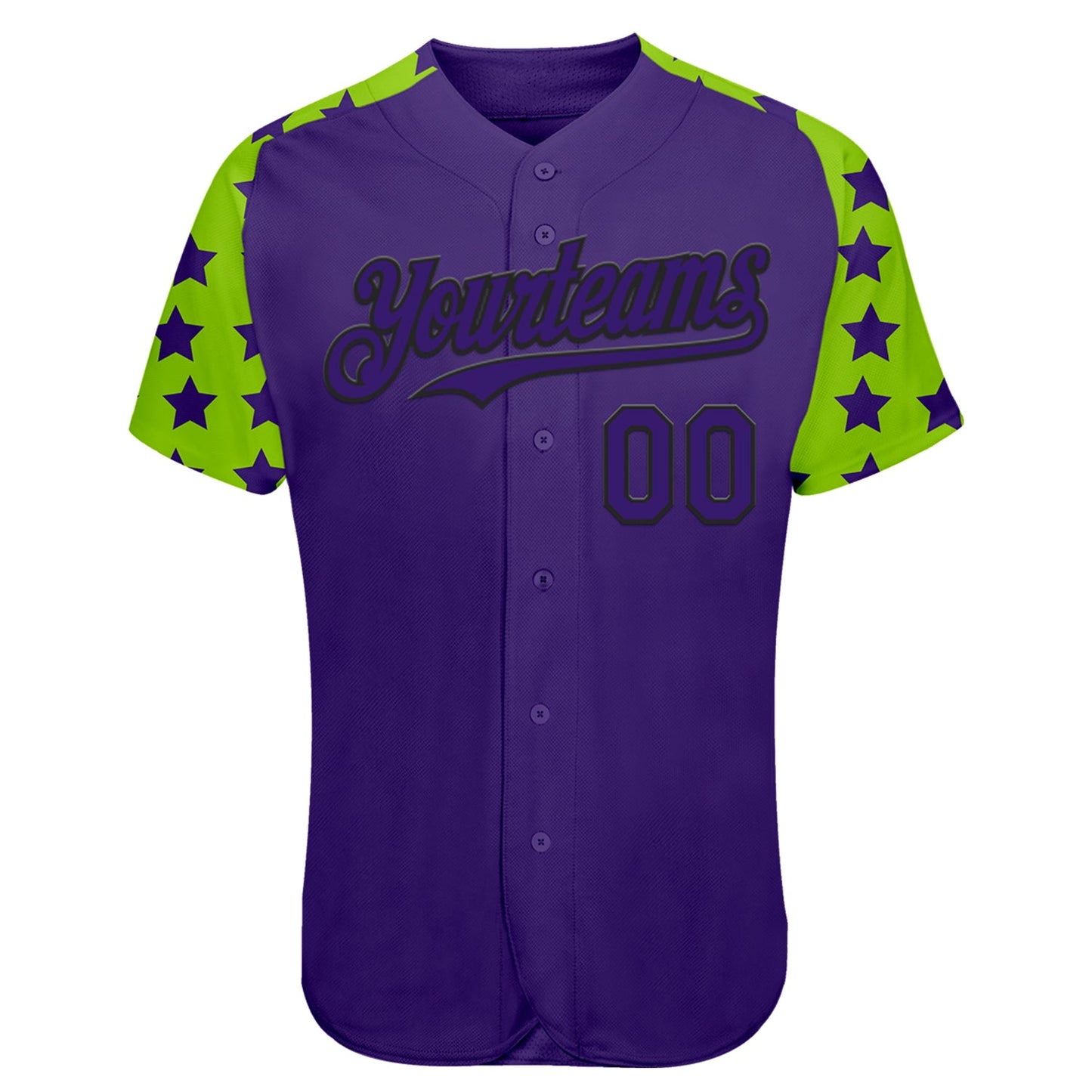 Custom Purple Black-Neon Green Star Raglan Sleeves Authentic Baseball Jersey