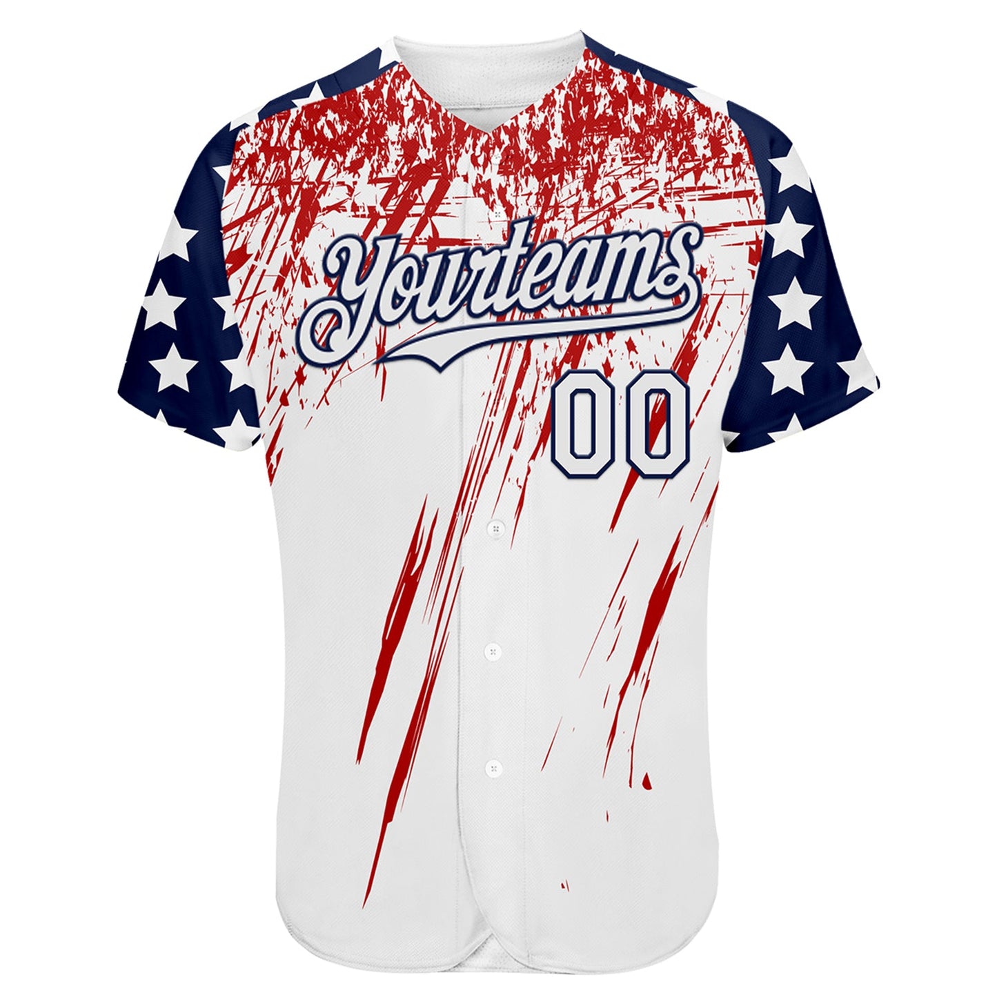 Custom White Navy-Red Splatter Brush Stroke Star Raglan Sleeves Authentic Baseball Jersey