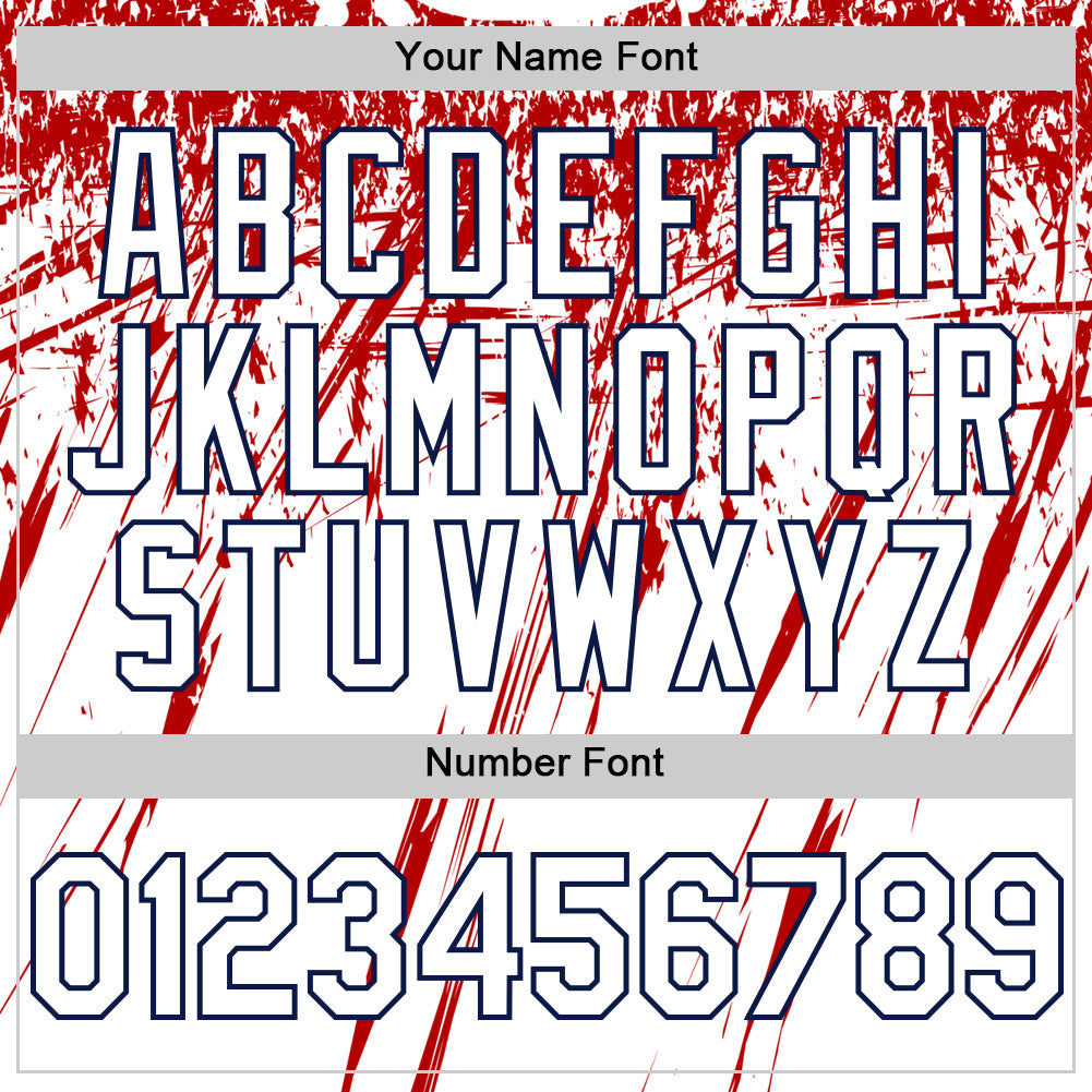 Custom White Navy-Red Splatter Brush Stroke Star Raglan Sleeves Authentic Baseball Jersey