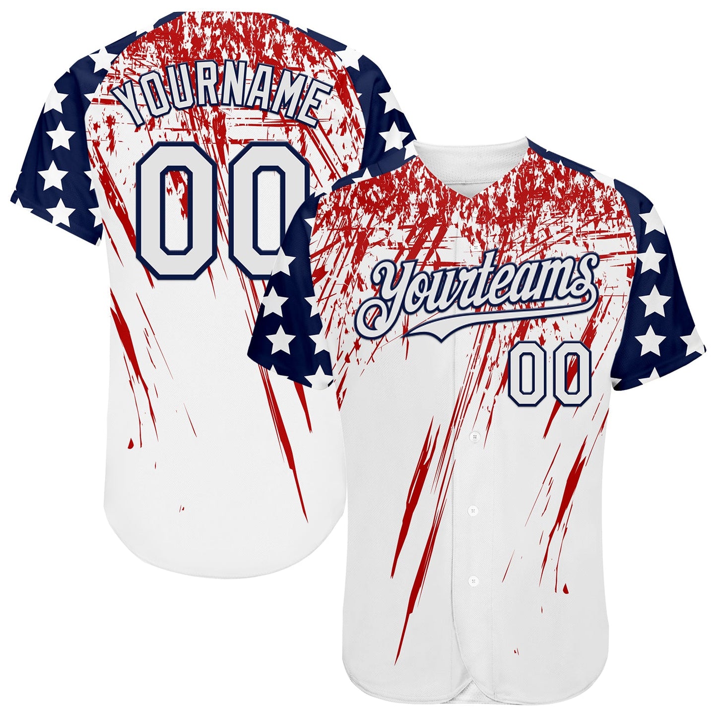 Custom White Navy-Red Splatter Brush Stroke Star Raglan Sleeves Authentic Baseball Jersey